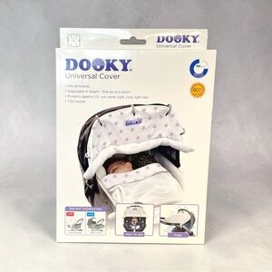 Dooky Stroller and Car Seat Sun Cover White, With Gray Stars UV, Sun, Wind, Cold